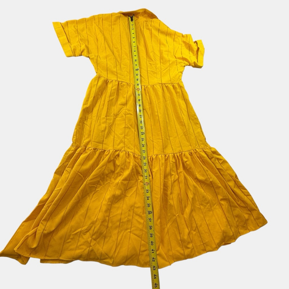 Tahari ASL Yellow Midi Dress Size 10 Button Front Tiered Hot Mustard NWT - Picture 7 of 9